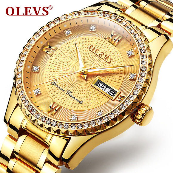 OLEVS Luxury Gold Diamond Men Watches Top Brand Luminous Dial Steel Bracelet Watchband Date Male Clock Business Wristwatch 6618