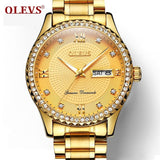 OLEVS Luxury Gold Diamond Men Watches Top Brand Luminous Dial Steel Bracelet Watchband Date Male Clock Business Wristwatch 6618