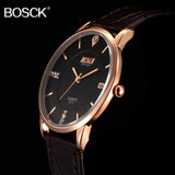 BOSCK Top Brand Luxury Men Leather Watch Simple Ultra Thin Quartz Watch Men Rose Gold Male Clock Diamond Casual Men's Wristwatch